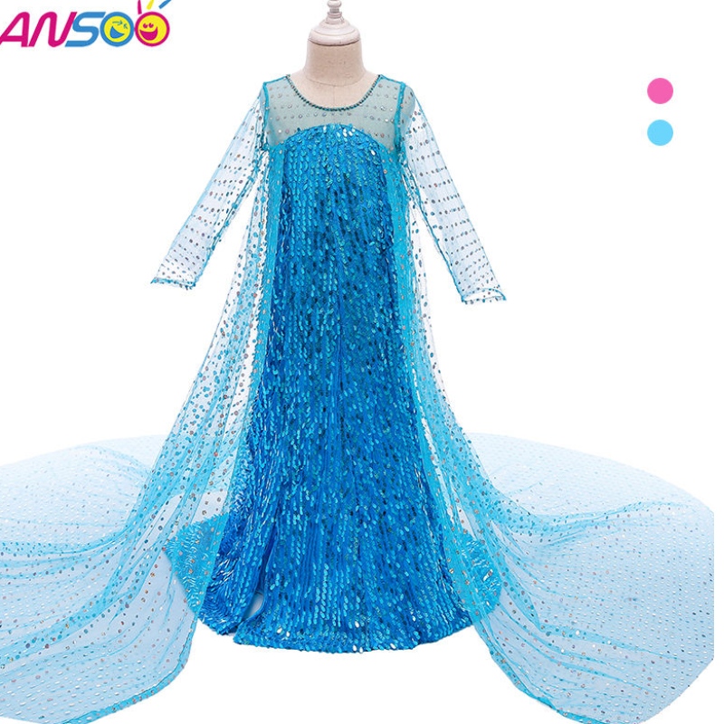 Asoo Top Selling Mteps Fancy Księżniczka Ubierz cekinowy Long Tail 2022 Elsa Anna Dress for Girl