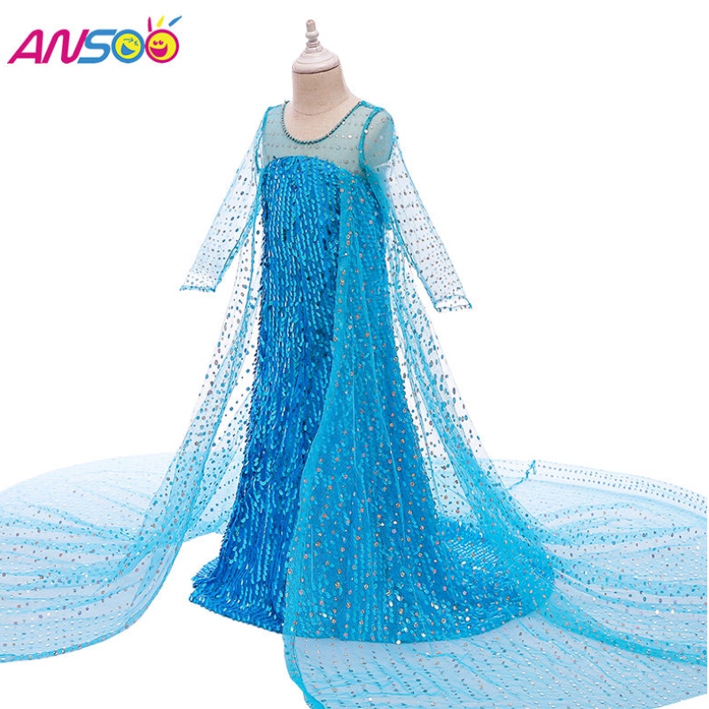 Asoo Top Selling Mteps Fancy Księżniczka Ubierz cekinowy Long Tail 2022 Elsa Anna Dress for Girl