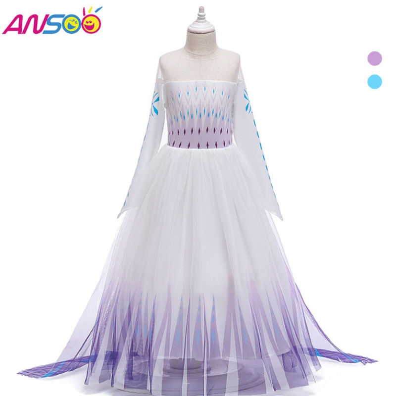 Asoo Snow Queen 2 Cosplay Girls Dress Sukienko Summer Siats Surss Kostium imprezowy Kostium 4-12 lat sukienek Elsa