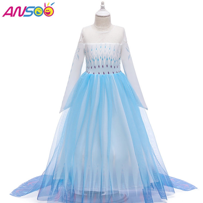 Asoo Snow Queen 2 Cosplay Girls Dress Sukienko Summer Siats Surss Kostium imprezowy Kostium 4-12 lat sukienek Elsa