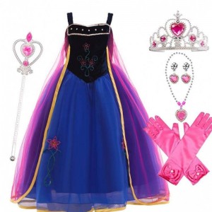 Girl Cosplay Snow Queen Kostium księżniczki Kostium Anna Dress With Crown Różdżka Akcesoria HCGD-010
