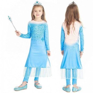 Księżniczka Fancy Little Girls Długie sukienki 2PCS Elsa Dress Cosplay z akcesoriami HCGD-021