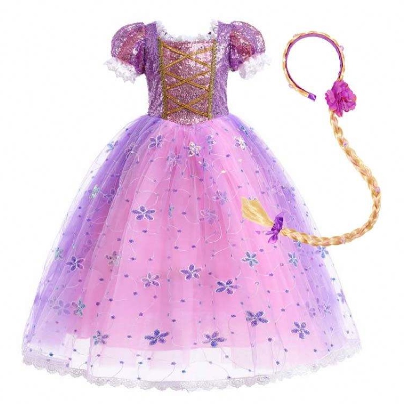 Girls Princess Costume Rapunzel Puff Sleeve cekinowa cosplay sukienka fioletowa z akcesoriami HCRS-007