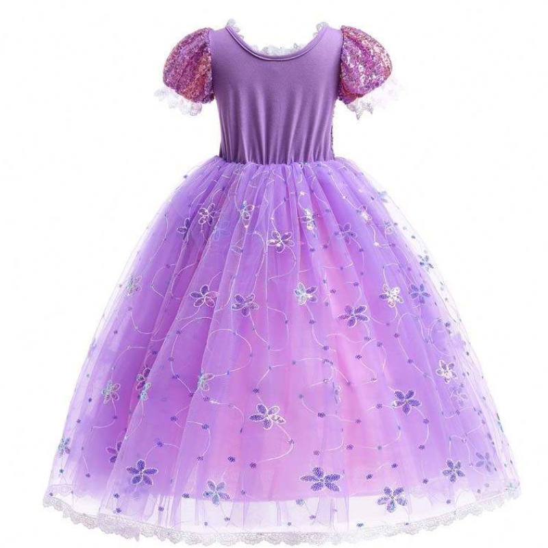 Girls Princess Costume Rapunzel Puff Sleeve cekinowa cosplay sukienka fioletowa z akcesoriami HCRS-007