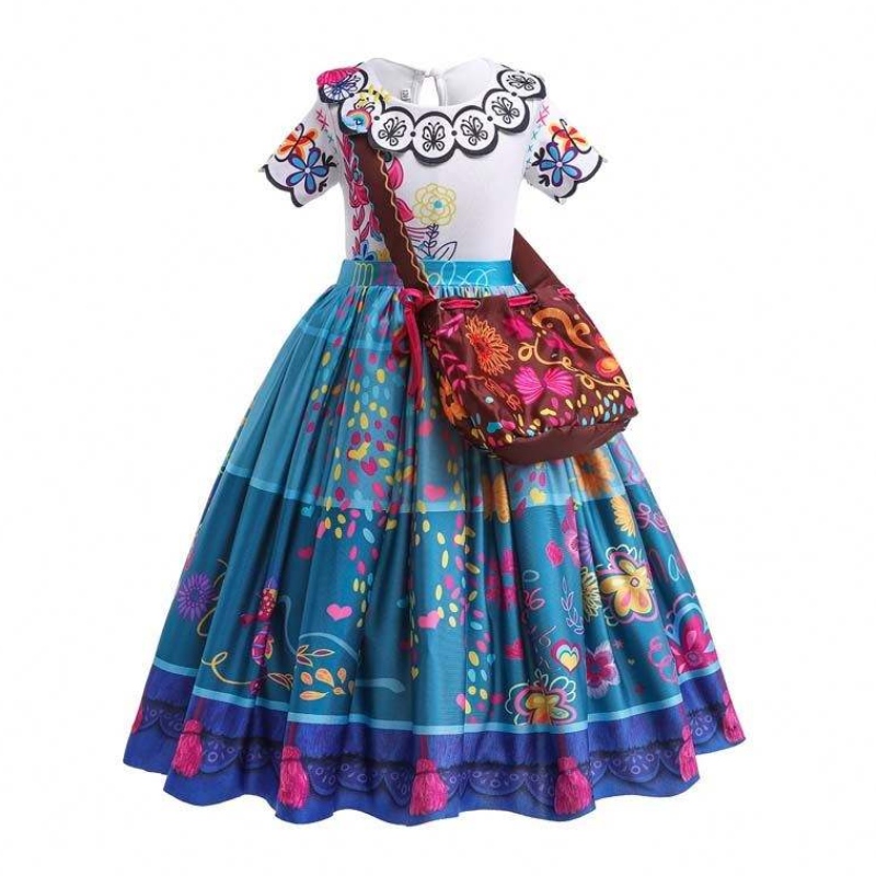 2022 Children Encanto Madrigal Princess spódnice Blue Mirabel Sukienka z Encanto z torbą 100-160 cm HCIS-001