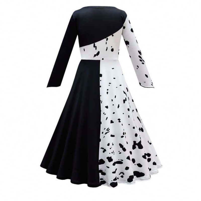 Halloween Cosplay Costume Girls Black White Rola Plaga Cruella Costume Pełny zestaw DGHC-141