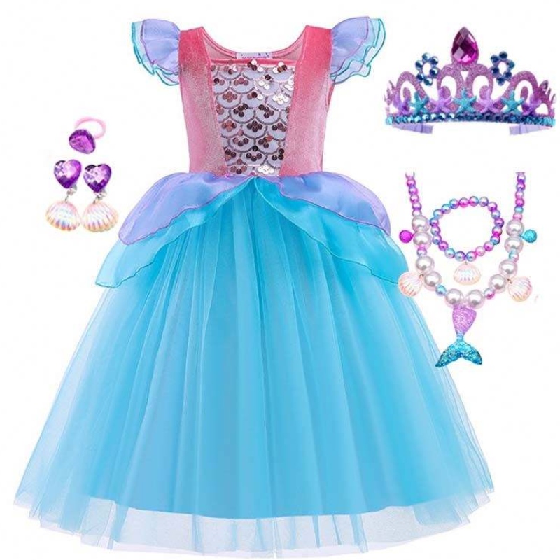 2022 Top Sales Halloween Child Princess Costins Ariel Blue Dress Costume HCMM-012