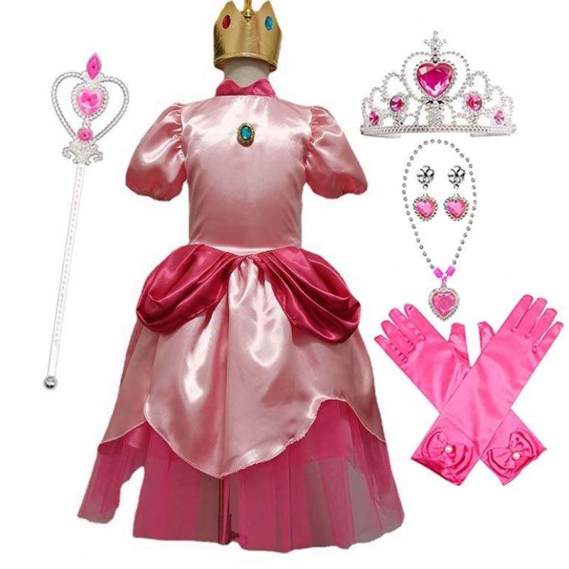 Carnival Cosplay Baby Baby Party Christmas Super Brother Cartoon Pink Princess Peach Costume With Crown HCMU-006