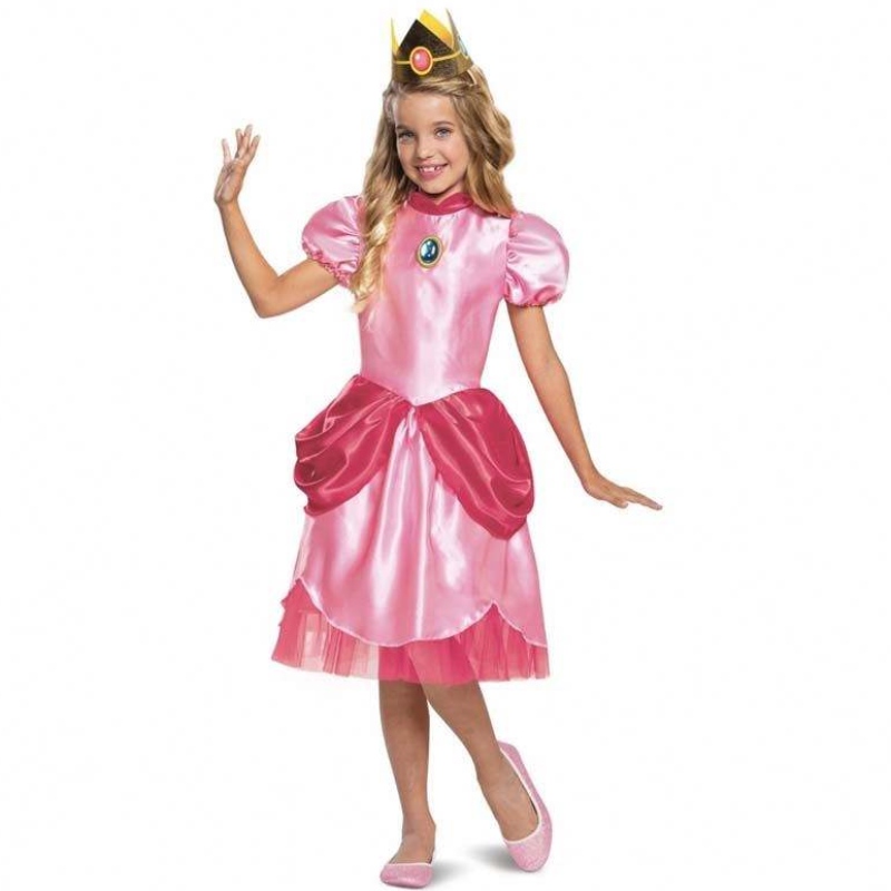 Carnival Cosplay Baby Baby Party Christmas Super Brother Cartoon Pink Princess Peach Costume With Crown HCMU-006