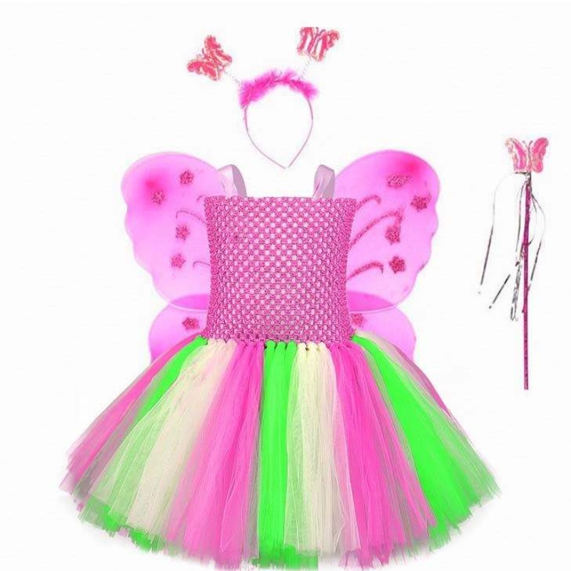 Christmas Kids Birthday Party Girls Gradient Mesh Tutu Butterfly Fairy Costume Kids HCMU-013