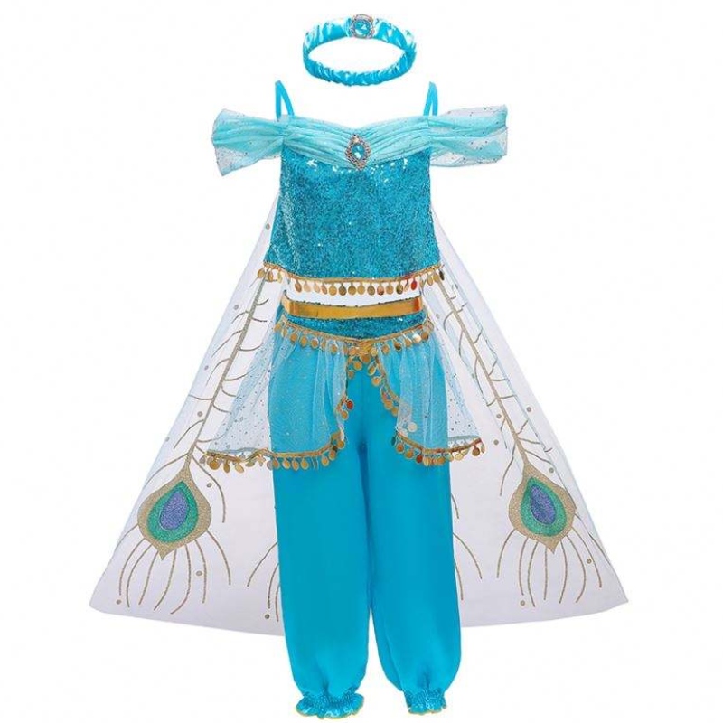 Baige Halloween księżniczka Jasmine dziewczyna długie spodnie z płaszczami Kids Fancy Costume BX1638