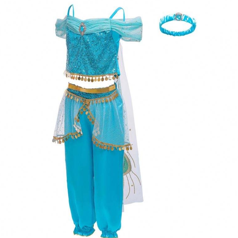 Baige Halloween księżniczka Jasmine dziewczyna długie spodnie z płaszczami Kids Fancy Costume BX1638