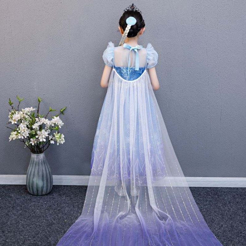 Baige 2021 Nowaniebieska sukienka Elsa Anna Girl Party Cosplay ubiera się w księżniczkę z ręcznie robionymnaszyjnikiem i długą peleryną