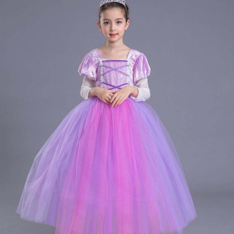 Hurtownia wysokiej jakości dzieci Purple Roszpunka długa Puffy Sofia Princess Dress for Girls SMR020