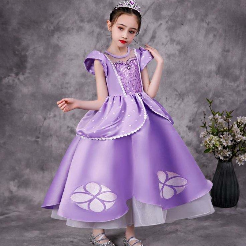 Baige Purple Sofia Rapunzel Elsa Anna Belle Princess Dress TV Costumes Sofiya Princess for Girl