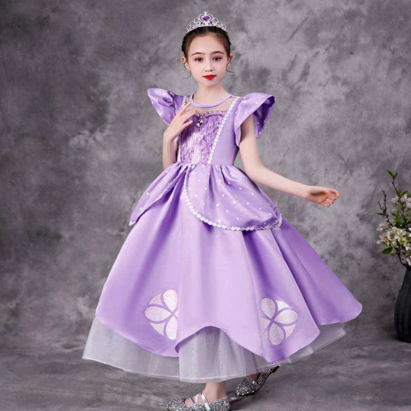 Baige Purple Sofia Rapunzel Elsa Anna Belle Princess Dress TV Costumes Sofiya Princess for Girl