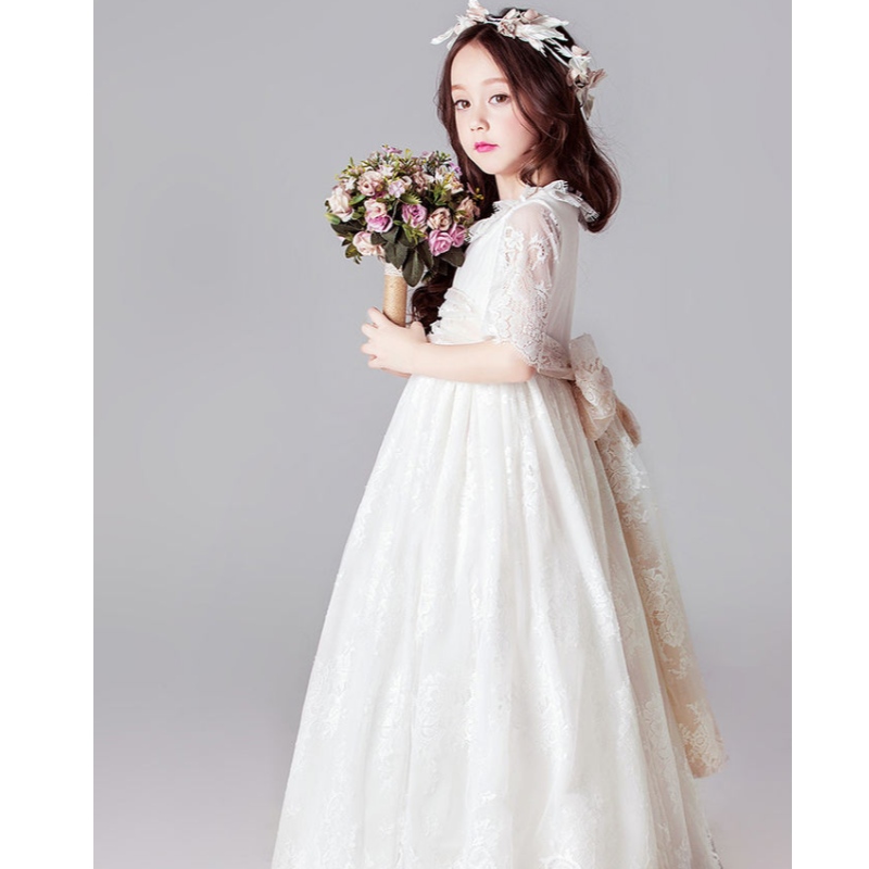 Długie białe sukienki dla dzieci dziewczyny księżniczka eleganckie weselne dzieciaki Druhna z koronką sukienkę wieczorną suknię 3 6 14 lat