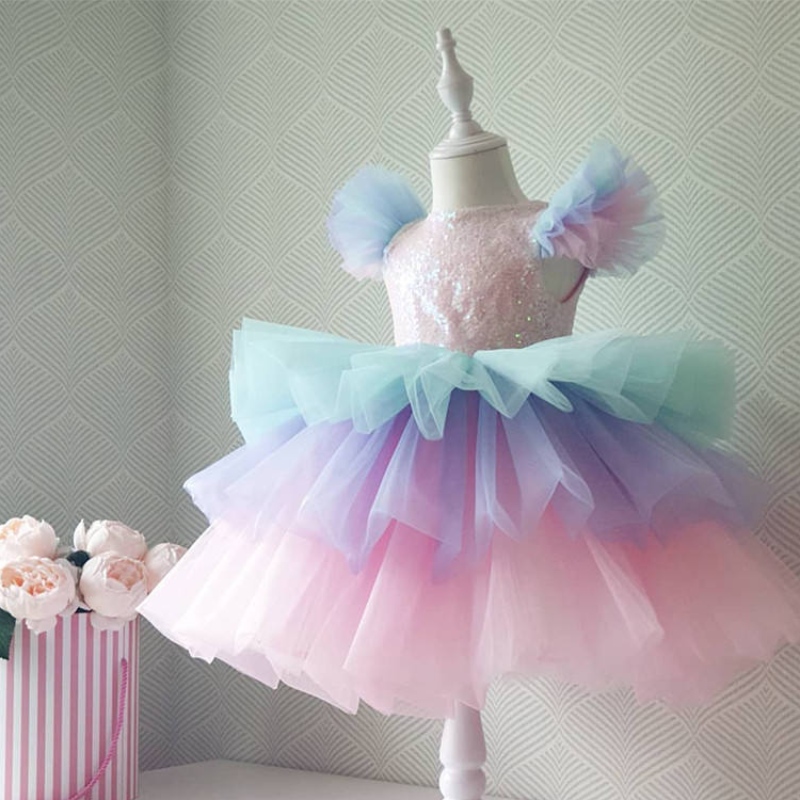Dziewczyny formalne sukienka księżniczki Dzieci Koronki Tiul Rainbow Eleganckie wieczorne ciasto imprezowe Tutu Suknia balowa dzieci Kostium