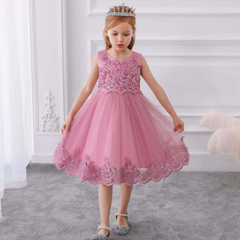 Baige Summer Kids Sequin Party Dress Flower Girl Koronka bez rękawów sukienki urodzinowe