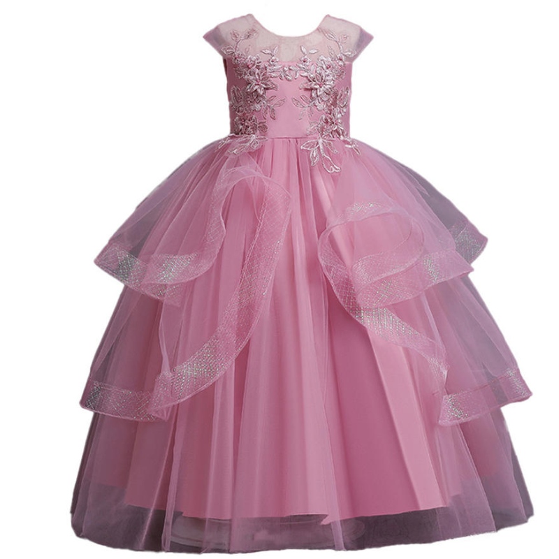 Flower Girls Mesh Tiul Sukienki dlanastolatków Vintage letni rękaw Elegancki impreza Tutu vestidos sukienka dla dzieci