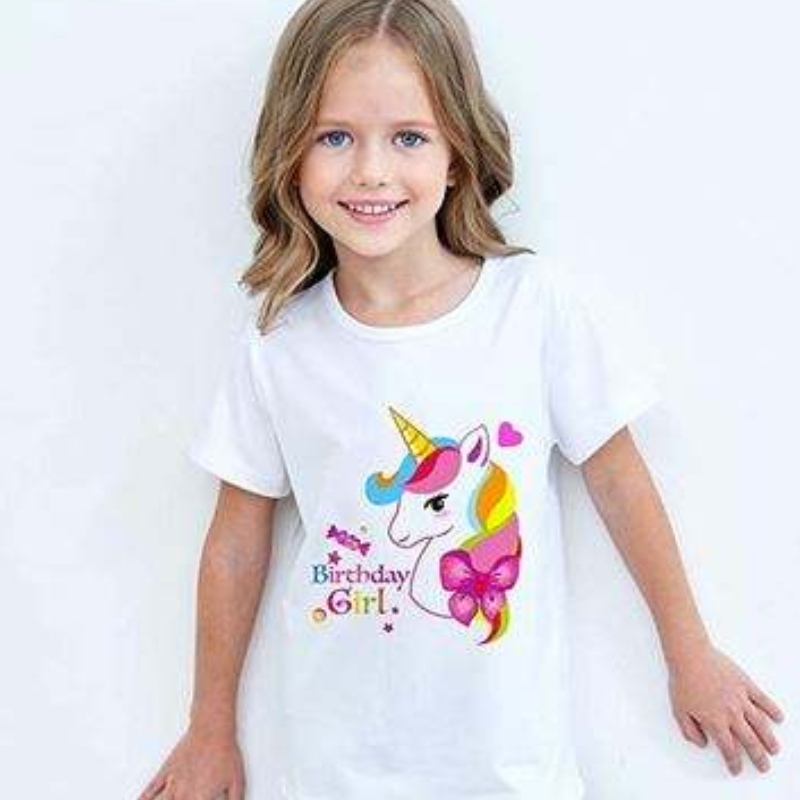 Baige Girl Summer Short-Sleeved Cute jednorożca Bawełniana t-shirt Rainbow Tutu Performance Spódnica