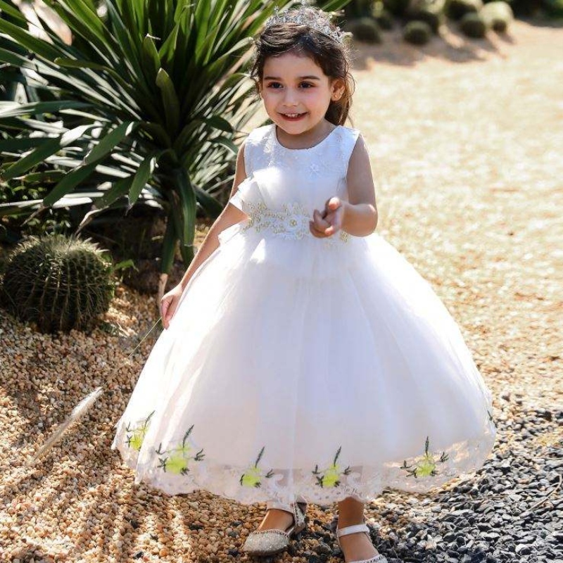 Baige Appliqued Haftery Flowers 2022 Gorące dziewczyny sprzedające ubrania sukienki dla dziewczyny