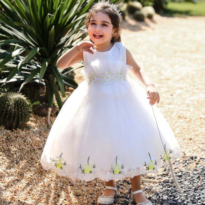 Baige Appliqued Haftery Flowers 2022 Gorące dziewczyny sprzedające ubrania sukienki dla dziewczyny