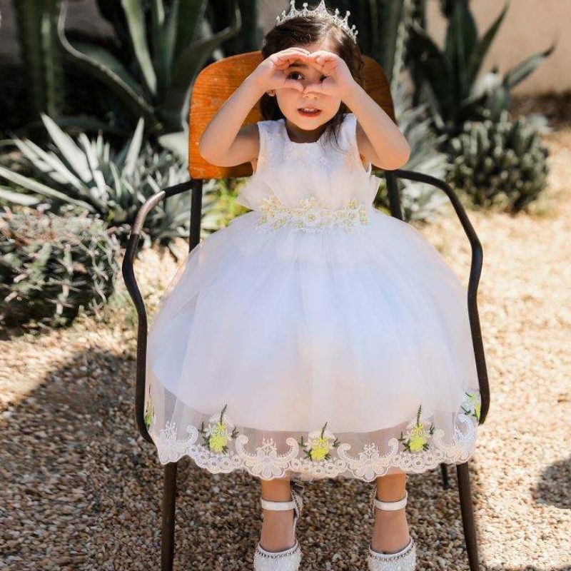 Baige Appliqued Haftery Flowers 2022 Gorące dziewczyny sprzedające ubrania sukienki dla dziewczyny