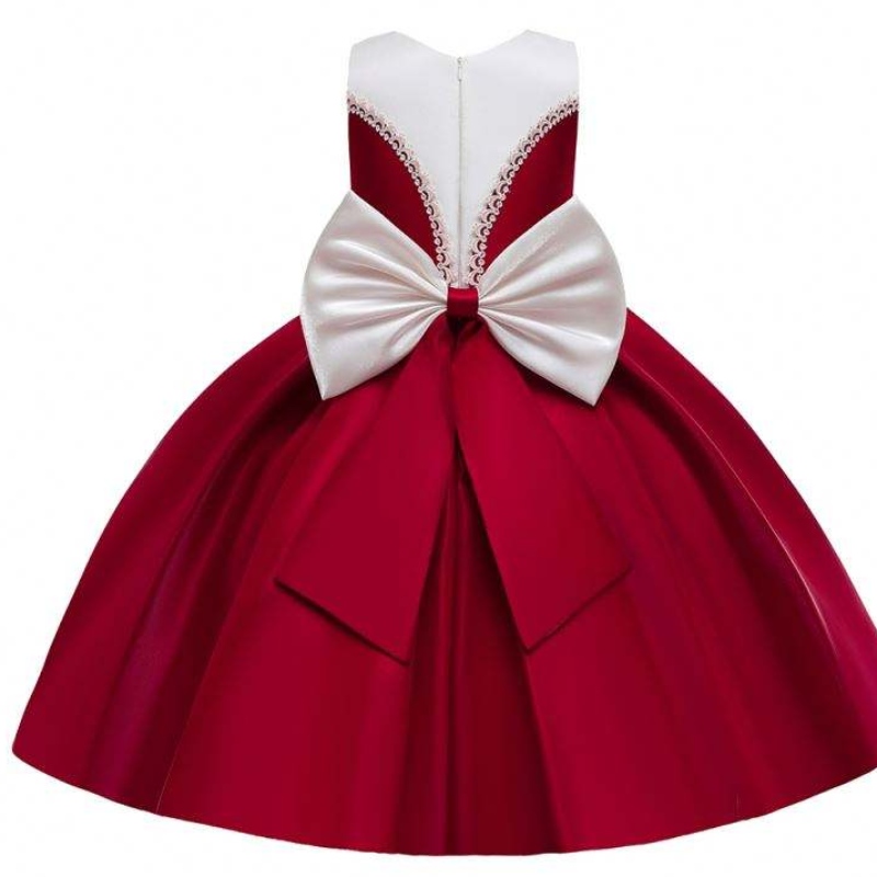 Baige Satin Material Big Bow Knot Czerwony Kolor Kids Sukienki druhny Suknie urodzinowe dla dziewcząt