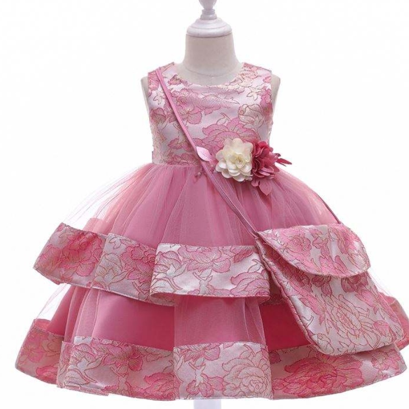 Baige New Design Flower Girl Sukienka z mini torbą satynową urodzinową sukienkę księżniczki L5216