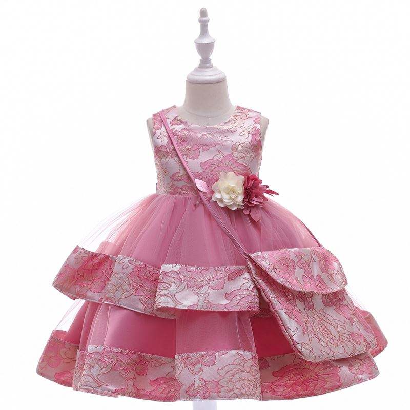 Baige New Design Flower Girl Sukienka z mini torbą satynową urodzinową sukienkę księżniczki L5216