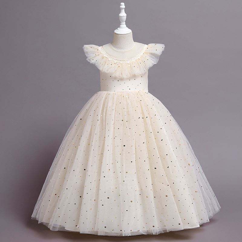 Baige New Princess Dress Girls Kids Haftery Flower Girl Toddler Elegancka formalna sukienkana imprezę 2275