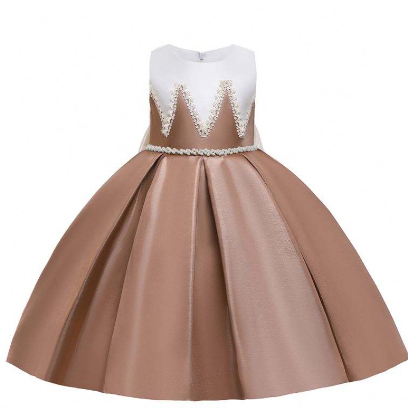 Baige Little Girl Birthday Party Dress Kids Haftery cekinowe Satynowe sukienki