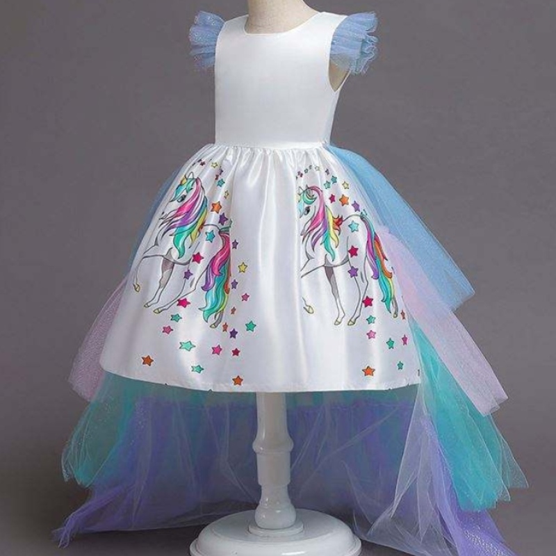 2020 Summer Kidseveless Rainbow Princess Birthday Party Unicorn Puffy Dress with Headband DJS100