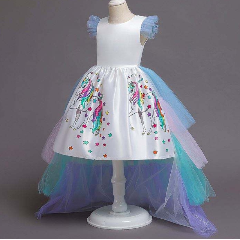 2020 Summer Kidseveless Rainbow Princess Birthday Party Unicorn Puffy Dress with Headband DJS100