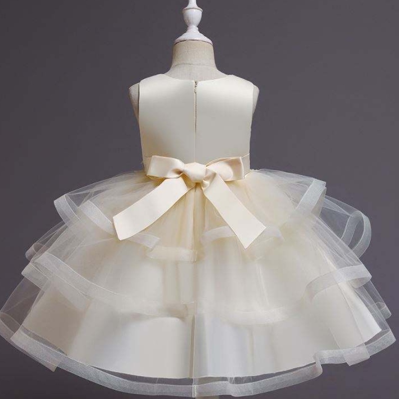 Baige Flower Girl Dress Dress Party Funt Baby Tutu Princess Sukienka z koralikami Długość urodzinowa odzież