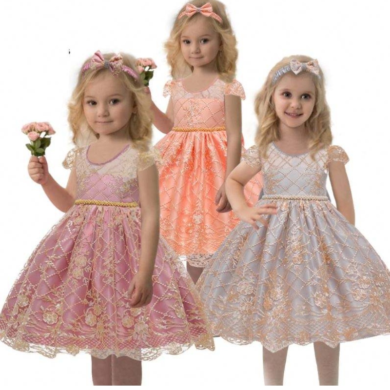 China Factory Party Party Satin Frocka Baby Flower Urodziny Ubrania Dzieci Letnie ubrania 7933