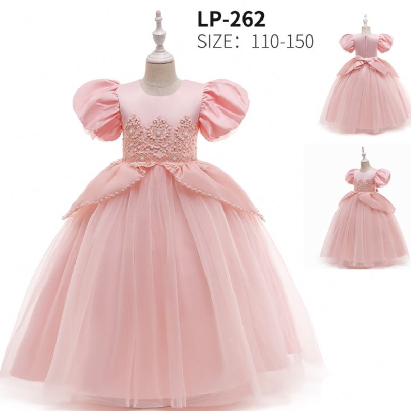 Baige Nowy styl Różowe sukienki dla dzieci Evening Wedding Princess Party Sukienka Cute Birthday Flowow Costume for Girls LP-262