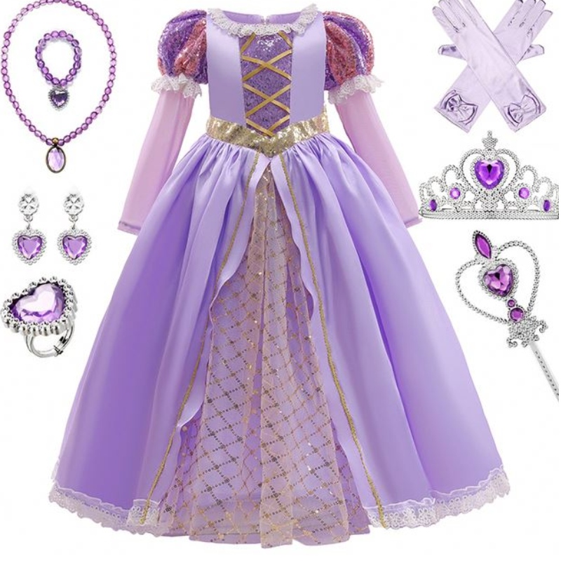 Baige Girls Princess Sofia Dress Cosplay Costplay Kids Kids Sophia Warstwacze długie rękawy Dziecko Karnawał Halloweenowa sukienka imprezowa