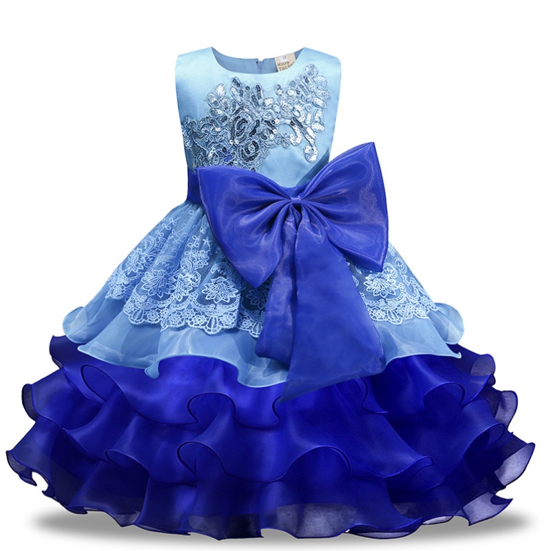 2022 Europejskie i amerykańskie cekinowe sukienki Bow Flower Girl Princess Dress Organza Puffy spódnica