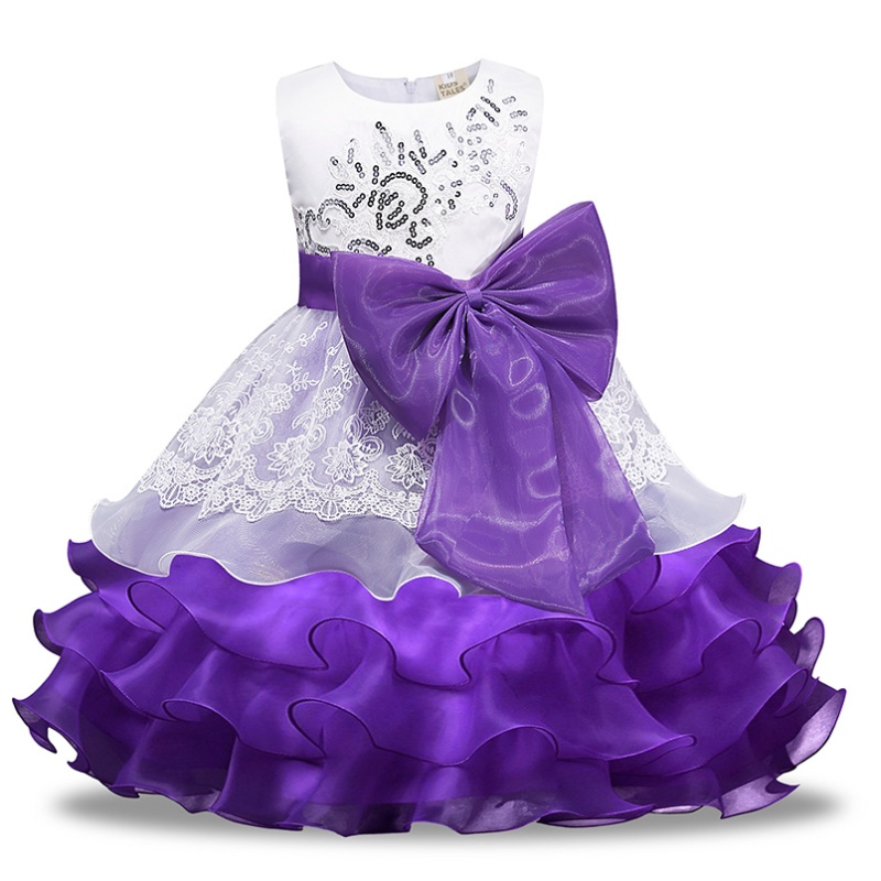 2022 Europejskie i amerykańskie cekinowe sukienki Bow Flower Girl Princess Dress Organza Puffy spódnica