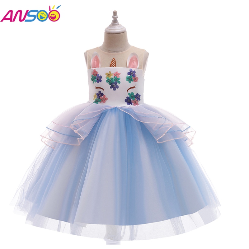 Asoo Unicorn Sukienka dla dziewczynki Rainbow Tutu Princess Dress Kids Birthday Dress Dress Children Easter Costume