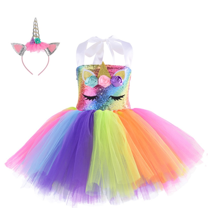 Sequin Party Dress Sukienka księżniczka dla dziewczyn 1-10Y z opaską urodzinową Dance Tutu sukienka Tutu