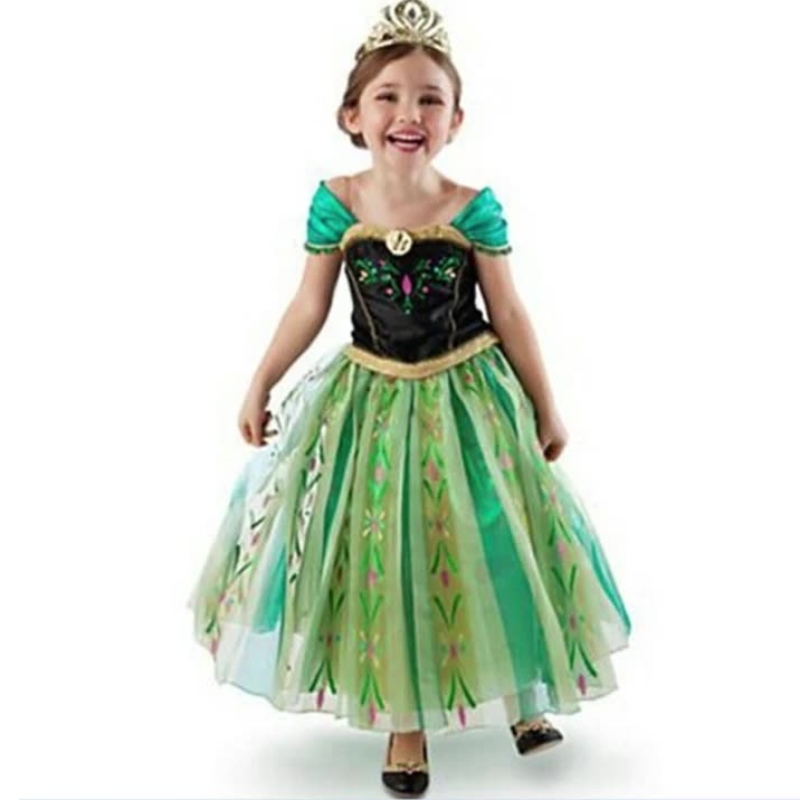 Anna Princess Girls Green Dress Kostium dla dzieci z pełnym akcesoriamina imprezę dorosłą