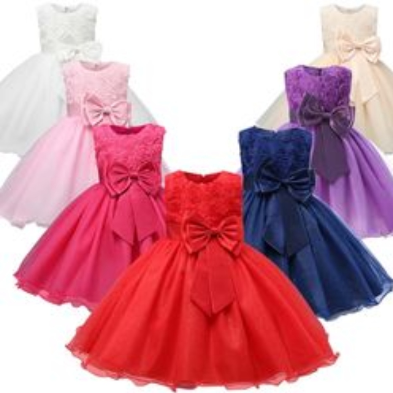 Dziewczyny świąteczne sukienka dla dzieci Koronka Kwiat Księżniczki Doznaj Dzieci Big Bow Wedding Birthday Party Vestidos Nowy Rok kostium