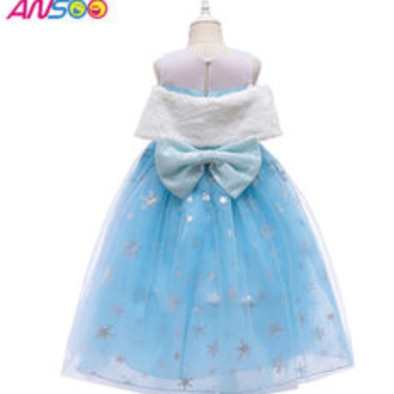 Anoo2021 Performance Elsa Fashion Girl Wool Collar Księżniczka Kostium Dziewczyny