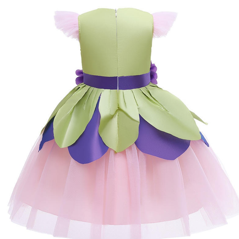 Flower Fairy Dress Dziewczyna Purple Pink Patchwork Tiul Ubranie Śliczne latające rękawie dziecięce kostiumy