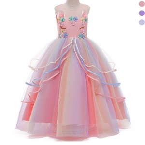 Asoo Prywatnyniestandardowy styl francuski luksusowe dzieci długie jednorożce Princess Wedding Party Unicorn Dress for Girl