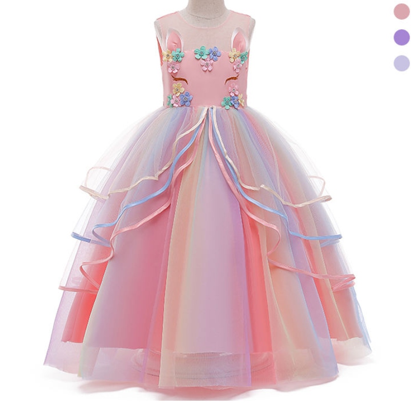 Asoo Prywatnyniestandardowy styl francuski luksusowe dzieci długie jednorożce Princess Wedding Party Unicorn Dress for Girl