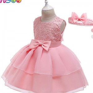 Asoo New Children\'s Sukienka Bow Koronna sukienka startowa Księżniczka Dress z opaską do włosów dla 3-24 miesięcy dziewczyn